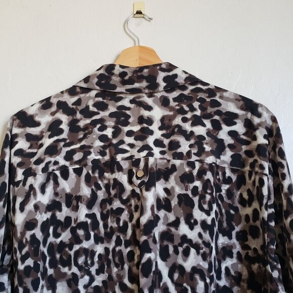 Style & Co Leopard Print Button Front Roll Tab Sleeve Top Black Brown Women's 3X - Picture 11 of 12